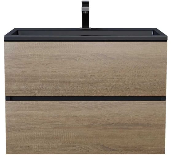 Тумба с раковиной для ванной uperwood Barsa_70 см, раковина черный глянец, подвесная тумба черная/дуб сонома 298301042
