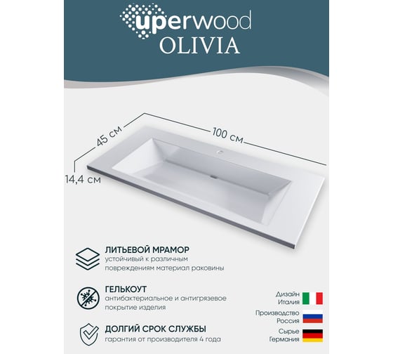 Раковина для ванной uperwood Olivia_100 см, белая глянцевая ROlivia100wg