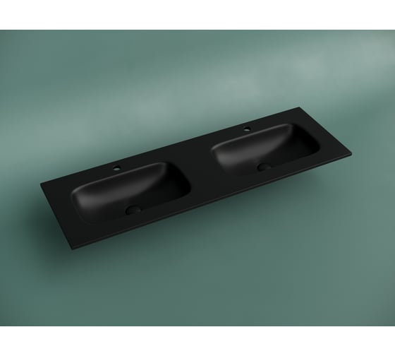 Раковина накладная мебельная Ceramicanova Grace прямоугольная 1410x457x137 с двумя чашами и отверстиями под смеситель цвет черный матовый CN7022MB