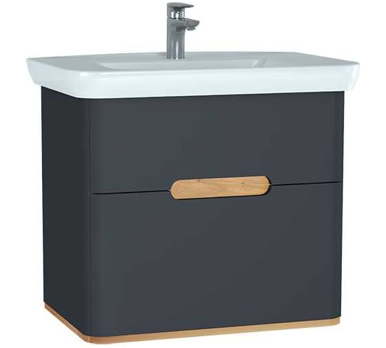 Тумба+раковина Vitra Sento 80см, 2 ящика, LED, матовый антрацит 60836