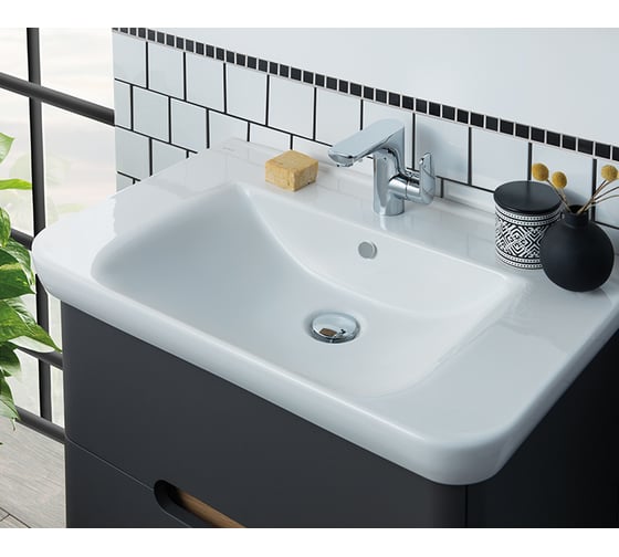 Тумба+раковина Vitra Sento 80см, 2 ящика, LED, матовый антрацит 60836