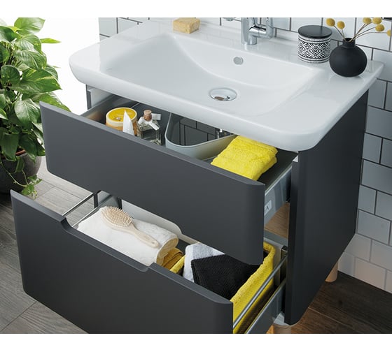 Тумба+раковина Vitra Sento 80см, 2 ящика, LED, матовый антрацит 60836