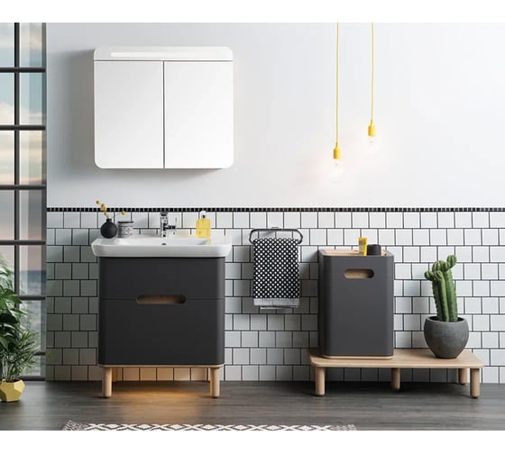 Тумба+раковина Vitra Sento 80см, 2 ящика, LED, матовый антрацит 60836