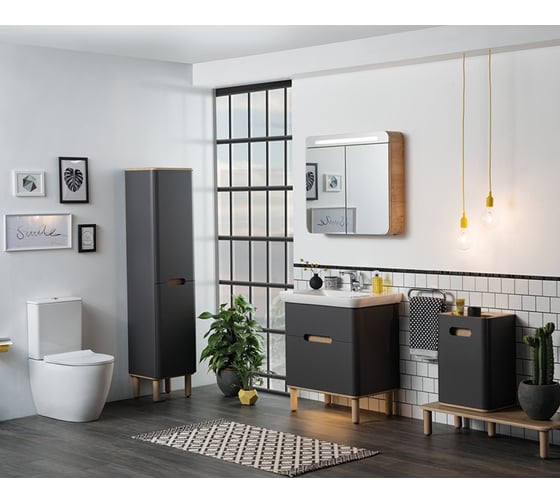 Тумба+раковина Vitra Sento 80см, 2 ящика, LED, матовый антрацит 60836