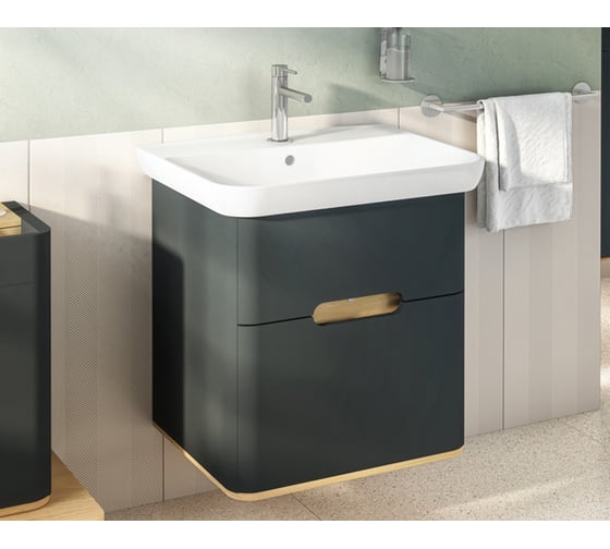 Тумба+раковина Vitra Sento 65см, 2 ящика, LED, матовый антрацит 60834