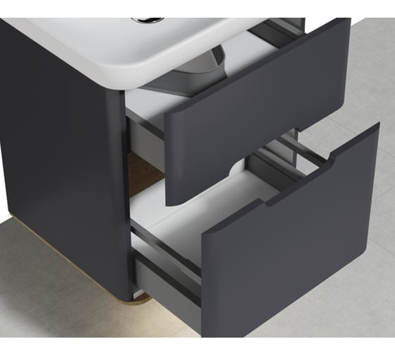 Тумба+раковина Vitra Sento 65см, 2 ящика, LED, матовый антрацит 60834