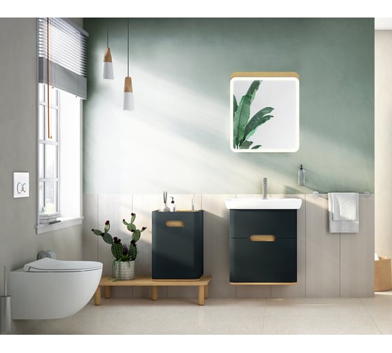 Тумба+раковина Vitra Sento 65см, 2 ящика, LED, матовый антрацит 60834
