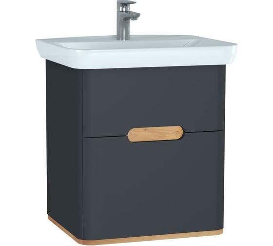 Тумба+раковина Vitra Sento 65см, 2 ящика, LED, матовый антрацит 60834