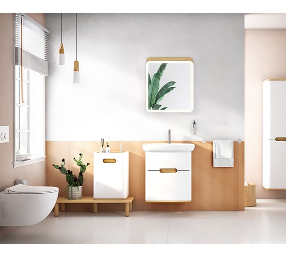 Тумба+раковина Vitra Sento 65см, 2 ящика, LED, белый 60822
