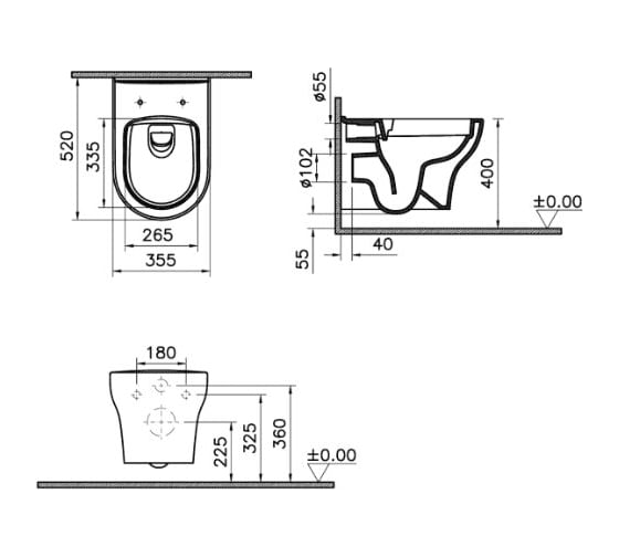 Подвесной безободковый унитаз VITRA Zentrum Round 7786B003-0075