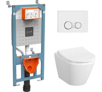 Комплект: подвесной безободковый унитаз VITRA Integra Round с тонким сиденьем с микролифтом, инсталляцией и панелью управления 9856B003-7205