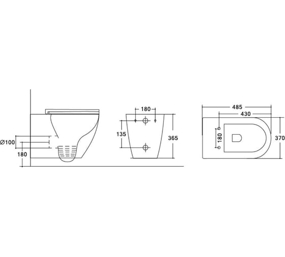 Подвесной безободковый унитаз HOLLER POINT_BIDET (485х370х365 мм, сиденье дюропласт, микролифт) белый, со смесителем и функцией биде 329123