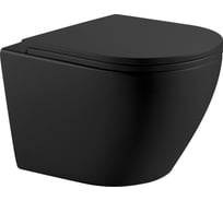 Подвесной безободковый унитаз HOLLER POINT_MB (485х370х365 мм, сиденье дюропласт, микролифт) черный матовый 315707