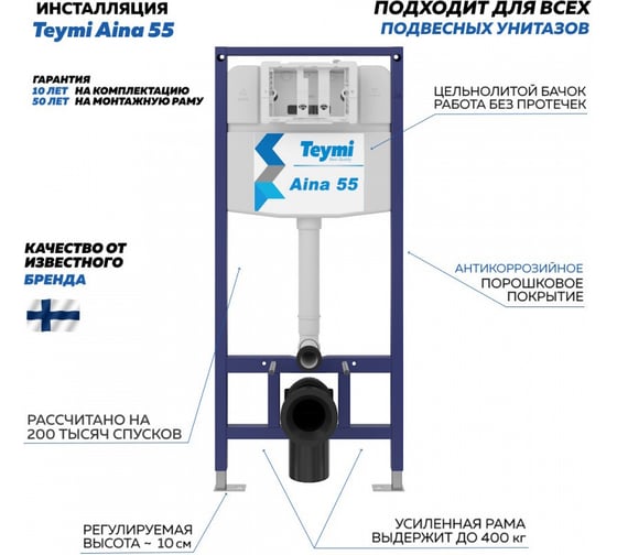 Инсталляция для подвесного унитаза Teymi Aina 55 T70035 ЦБ-00270377