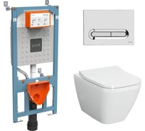 Комплект: подвесной безободковый унитаз VITRA Integra Square с тонким сиденьем с микролифтом, инсталляцией и панелью управления 9856B003-7206