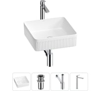 Набор Wellsee 4 в 1 Festive Fox 2.0 накладная раковина 36x36 см, донный клапан, сифон, смеситель 20213490R