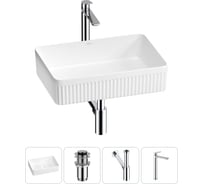 Набор Wellsee 4 в 1 Festive Fox 2.0 накладная раковина 50x35 см, донный клапан, сифон, смеситель 20213522R