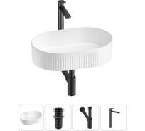 Набор Wellsee 4 в 1 Festive Fox 2.0 накладная раковина 50x32 см, донный клапан, сифон, смеситель 20213787R