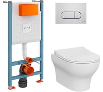 Комплект: Безободковый подвесной унитаз VITRA Zentrum Round, кнопка хром 9879B003-7200