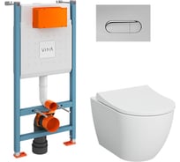 Комплект: безободковый подвесной унитаз VITRA Mia Round, кнопка хром 9873B003-7201