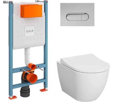 Комплект: безободковый подвесной унитаз VITRA Mia Round, кнопка хром 9873B003-7201