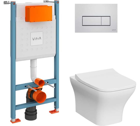 Комплект: Безободковый подвесной унитаз VITRA Zentrum Square, кнопка хром 9875B003-7201 1