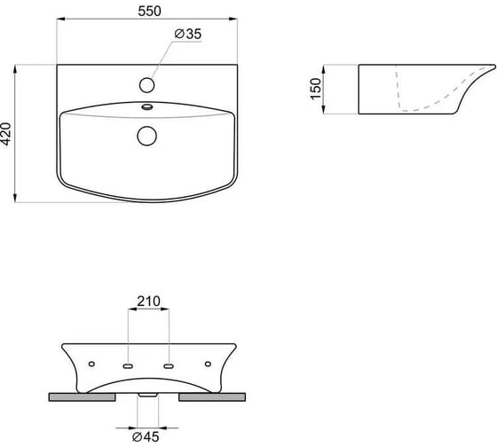 Настенная или накладная раковина Lavinia Boho Bathroom Sink, 55х43 см, с отверстием под смеситель 33311082