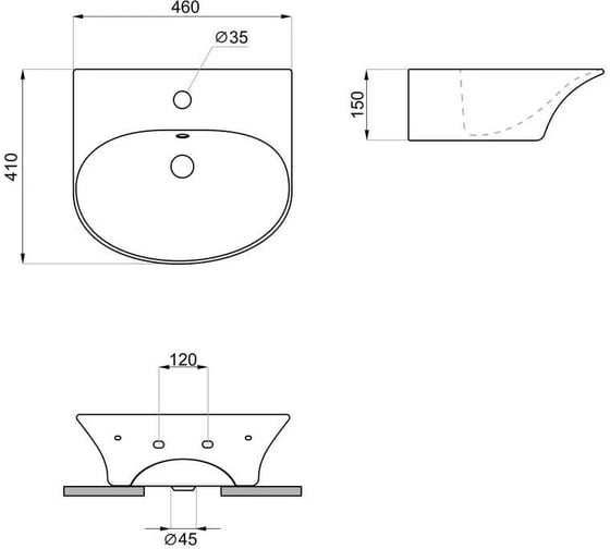 Настенная или накладная раковина Lavinia Boho Bathroom Sink, 46х41 см, с отверстием под смеситель 33311073