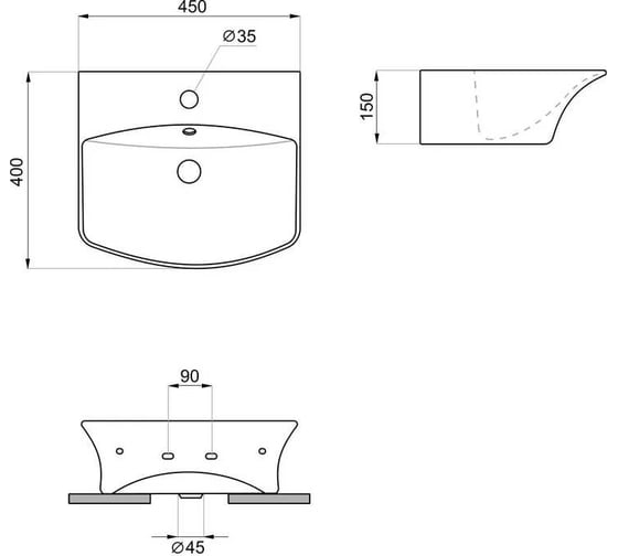 Настенная или накладная раковина Lavinia Boho Bathroom Sink, 45х41 см, с отверстием под смеситель 33311079