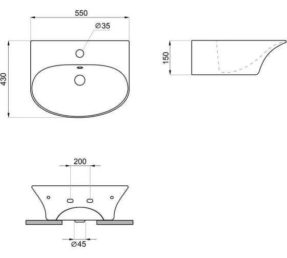Настенная или накладная раковина Lavinia Boho Bathroom Sink, 56х43 см, с отверстием под смеситель 33311076