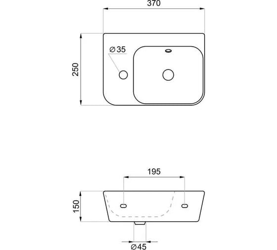 Настенная или накладная раковина Lavinia Boho Bathroom Sink, рукомойник 37х25 см, с отверстием под смеситель 33311063