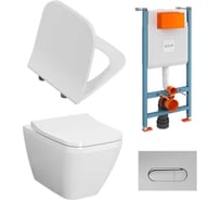 Комплект: Безободковый подвесной унитаз VITRA Integra Square, кнопка хром 9856B003-7207