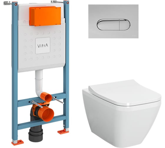 Комплект: Безободковый подвесной унитаз VITRA Integra Square, кнопка хром 9856B003-7207