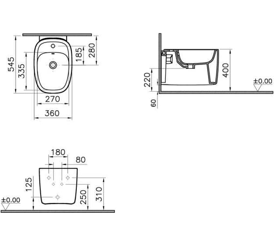 Подвесное биде VITRA Plural, цвет Матовый Белый 7831B401-0288