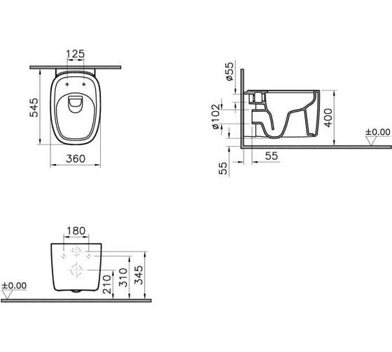 Подвесной безободковый унитаз VITRA Plural Rim-Ex, цвет матовый черный 7830B483-0075