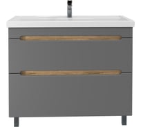 Тумба с раковиной RUVANN AQVI 100 + Фостер 100 в ванную напольная Графит софт, дуб вотан Т.AQVI.П-100НР-KIT-FOS