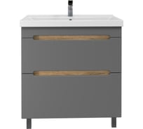 Тумба с раковиной RUVANN AQVI 80 + Фест 80 в ванную напольная Графит софт, дуб вотан Т.AQVI.П-80НР-KIT-FES