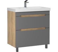 Тумба с раковиной RUVANN AQVI 80 + Moduo 80 в ванную напольная Графит софт, дуб вотан Т.AQVI.П-80НР-KIT-MOD