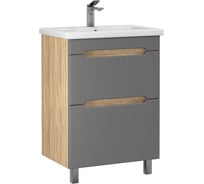 Тумба с раковиной RUVANN AQVI 50 + Como 50 в ванную напольная Графит софт, дуб вотан Т.AQVI.П-50НР-KIT-COM