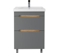 Тумба с раковиной RUVANN AQVI 50 + Фест 50 в ванную напольная Графит софт дуб вотан Т.AQVI.П-50НР-KIT-FES