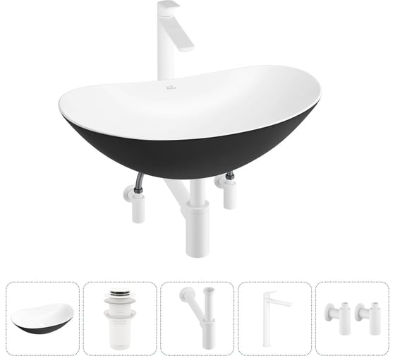 Акционный набор Wellsee 5 в Carefree Dove накладная раковина 53x33 см 20212320R