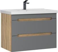 Тумба с раковиной RUVANN AQVI 80 + Фест 80 в ванную подвесная Графит софт, дуб вотан Т.AQVI.П-80ПР-KIT-FES