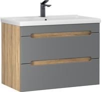 Тумба с раковиной RUVANN AQVI 70 + Миранда 70 в ванную подвесная Графит софт, дуб вотан Т.AQVI.П-70ПР-KIT-MIR