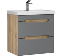 Тумба RUVANN с раковиной AQVI 50 + Фостер 50 в ванную подвесная Графит софт, дуб вотан Т.AQVI.П-50ПР-KIT-FOS