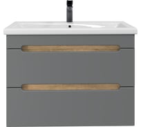 Тумба с раковиной RUVANN AQVI 80 + Como 80 в ванную подвесная Графит софт, дуб вотан Т.AQVI.П-80ПР-KIT-COM