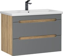Тумба с раковиной RUVANN AQVI 80 + Como 80 в ванную подвесная Графит софт, дуб вотан Т.AQVI.П-80ПР-KIT-COM