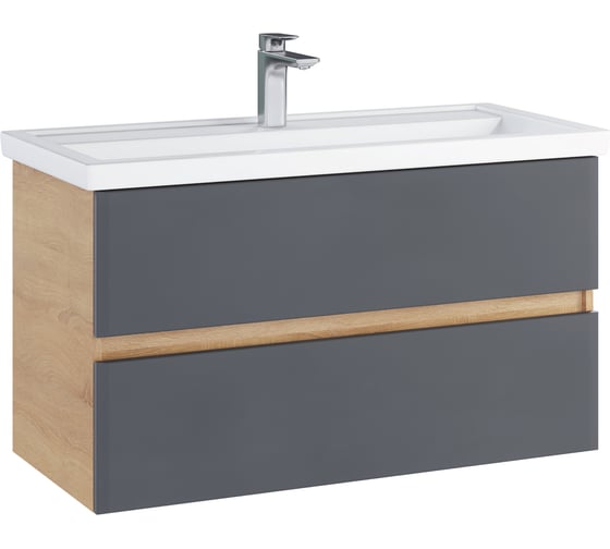 Тумба с раковиной RUVANN GLORY 100 + Фостер 100 в ванную подвесная Т.GLORY.П-100П-KIT-FOS