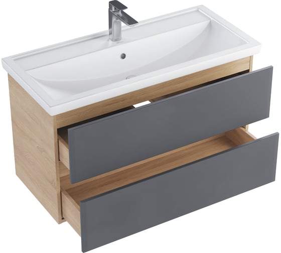 Тумба с раковиной RUVANN GLORY 100 + Фостер 100 в ванную подвесная Т.GLORY.П-100П-KIT-FOS