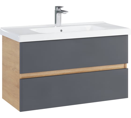 Тумба с раковиной RUVANN GLORY 100 + Гармония 100 в ванную подвесная Т.GLORY.П-100П-KIT-GAR