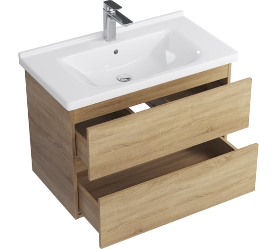 Тумба с раковиной RUVANN GUSTO 80 + Миранда 80 в ванную подвесная Т.GUSTO.П-80П-KIT-MIR